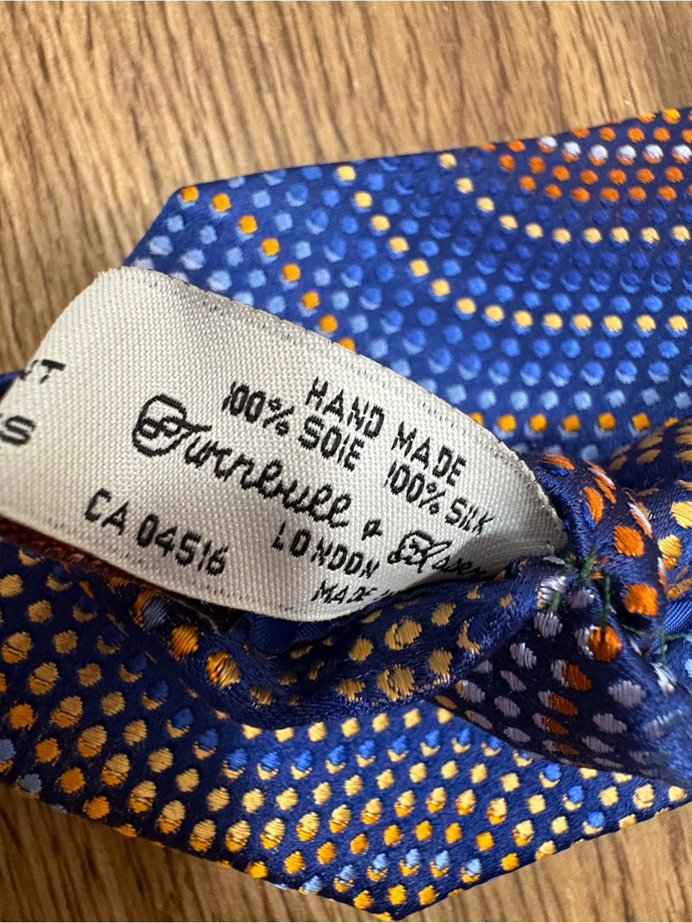 Turnbull & Asser Silk Tie Classic Width Blue Orange Royal Warrant England - Picture 6 of 6
